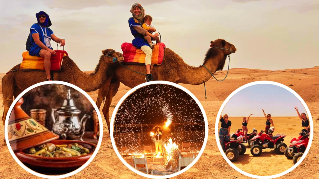 Expériences exclusives : dîners privés, feu de camp, balades à dos de dromadaire, excursions 4x4 ou quad.