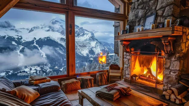 Chalet romantique dans l’Atlas avec cheminée.