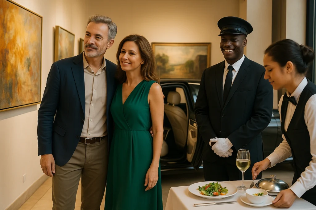 Confort & exclusivité Chaque visite est pensée pour être fluide et confortable : transferts privés, accueil personnalisé, horaires adaptés à votre rythme et possibilité de combiner la découverte artistique avec une expérience gastronomique ou une pause bien-être dans un lieu raffiné.